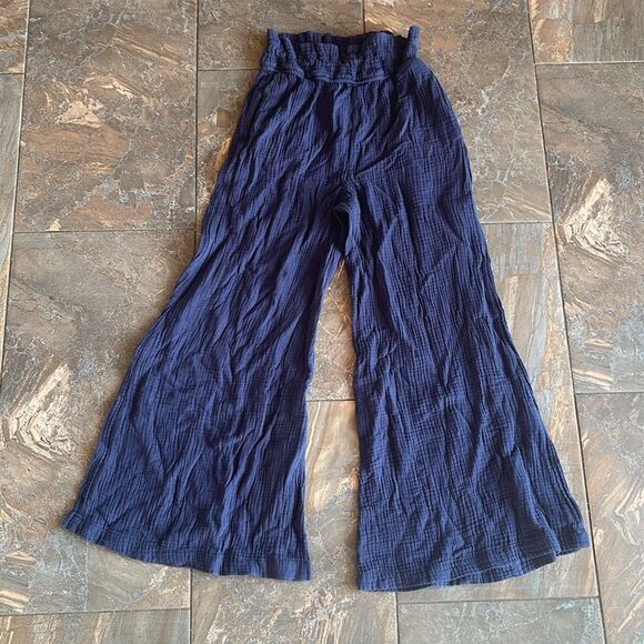 Pinch lounge pants Navy Blue 100% Cotton Wide Leg Pants Elastic Waist S - Picture 4 of 13
